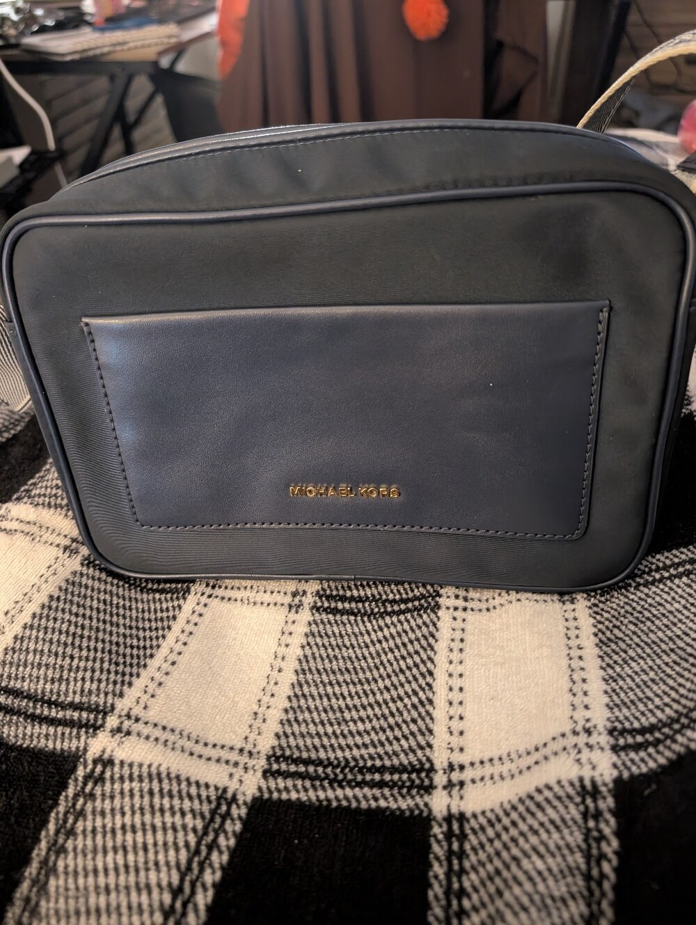 Michael Kors Leather Crossbody in Navy Blue with Gold Logo